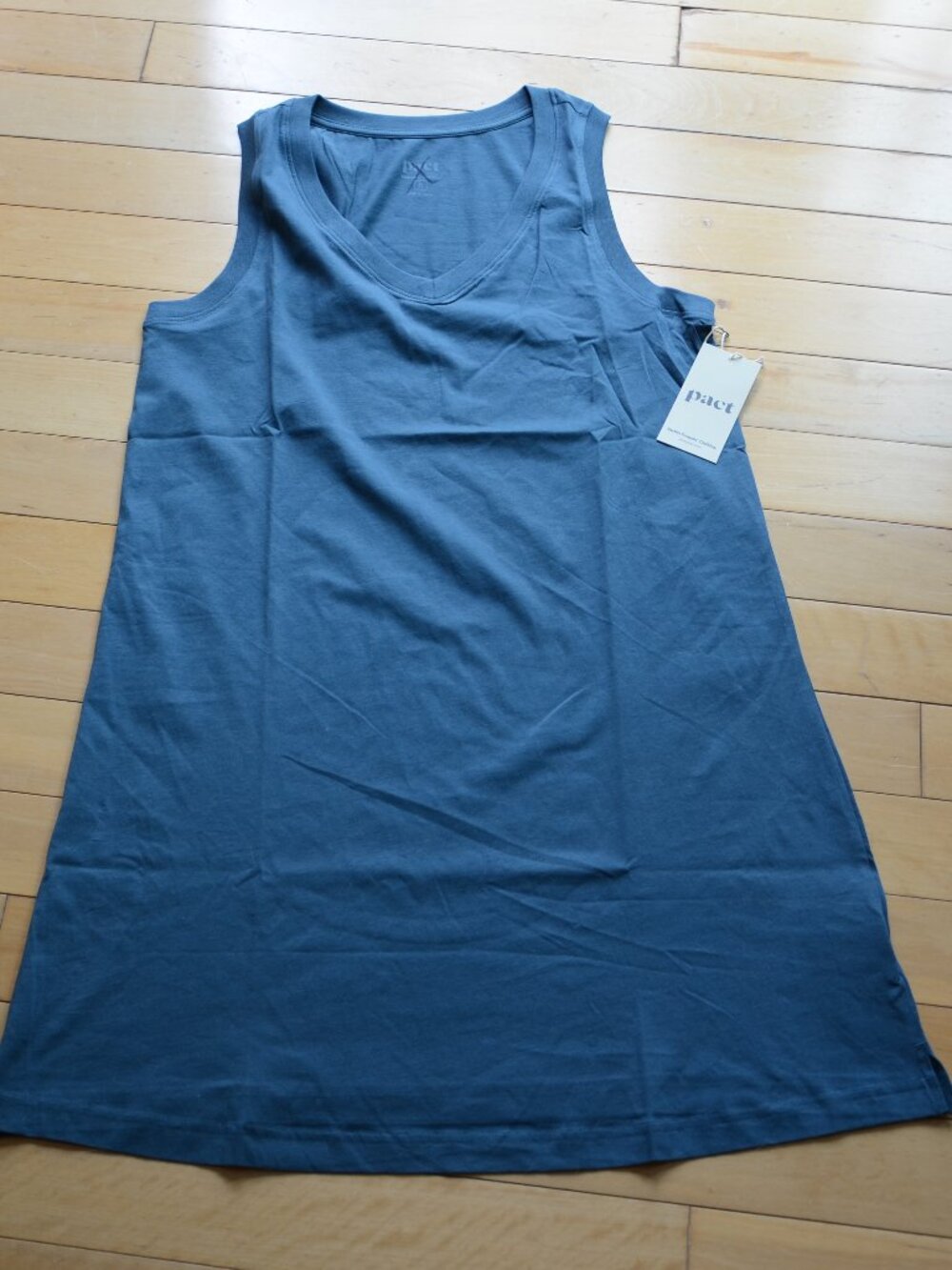 Pact Women's Deep Aqua Organic Cotton A-Line Tank Dress Size L NWT